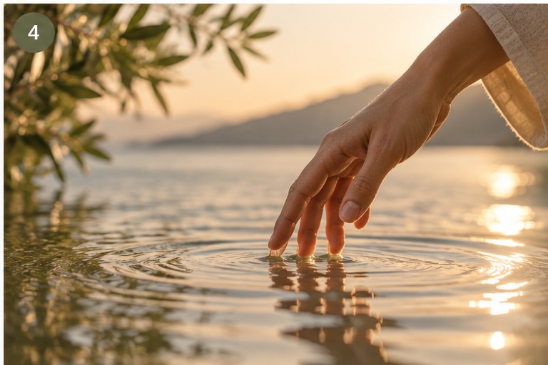 Hand touching calm water